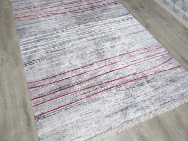 Sasha Latex Non-Slip Base Digital Print Velvet Carpet Gray 100x200 cm - Thumbnail