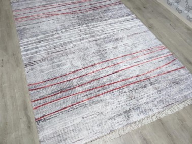 Sasha Latex Non-Slip Base Digital Print Velvet Carpet Gray 120x170 cm - Thumbnail