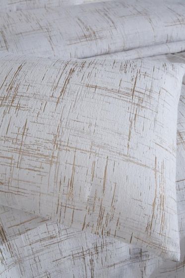 Latife Double Size Bedspread Set, Coverlet 230x240 with Pillowcase, Chenille Fabric, for Full Bed, Cream
