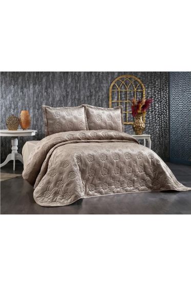 Lauren Embroidered Velvet Double Bedspread Cappucino