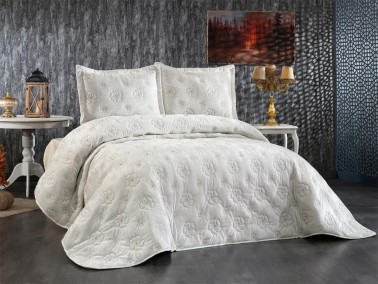 Çeyiz Diyarı - Lauren Embroidered Velvet Double Bedspread Cream Çeyiz Diyarı - Lauren Embroidered Velvet Double Bedspread Cream