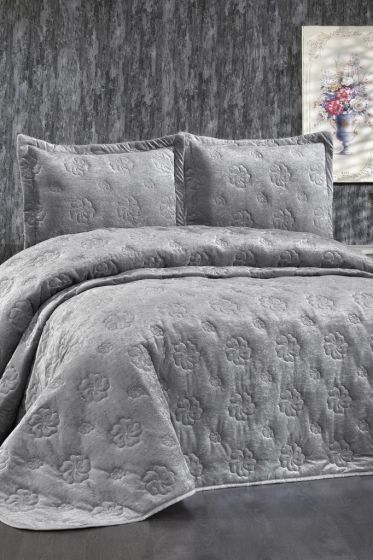 Lauren Embroidered Velvet Double Bedspread Gray