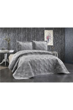 Lauren Embroidered Velvet Double Bedspread Gray - Thumbnail