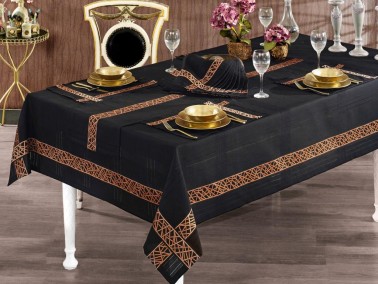 Lavin Embroidered Linen Placemat with Table Cloth Set 14 Pcs - Thumbnail