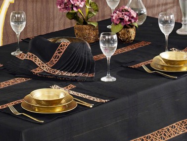 Lavin Embroidered Linen Placemat with Table Cloth Set 14 Pcs - Thumbnail