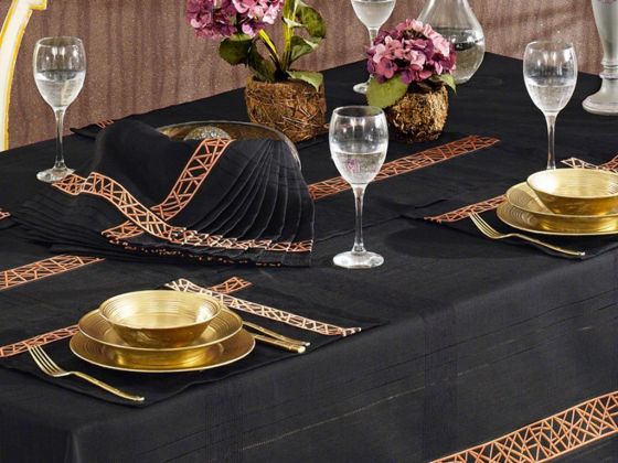 Lavin Embroidered Linen Placemat with Table Cloth Set 14 Pcs