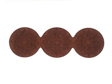 Leaf Triple Knitted Double Layer Round Leather Luxury Runner Light Brown - Thumbnail