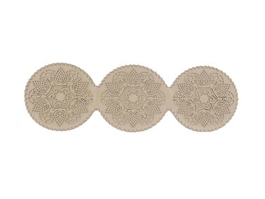 Leaf Triple Knitted Double Layer Round Leather Luxury Runner Cream - Thumbnail