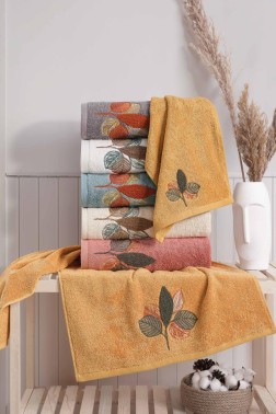 Çeyiz Diyarı - Leaf Embroidered 6 pcs in Set Bamboo Hand and Face Towel 50x90 Cm Çeyiz Diyarı - Leaf Embroidered 6 pcs in Set Bamboo Hand and Face Towel 50x90 Cm