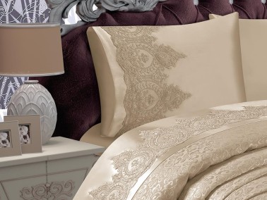 Lena French Guipure Brocade Bedspread Set Beige - Thumbnail