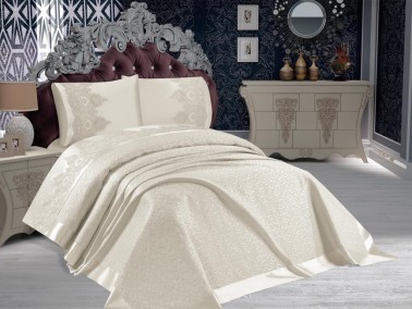 Lena French Guipure Brocade Bedspread Set Cream - Thumbnail