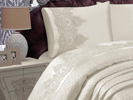 Lena French Guipure Brocade Bedspread Set Cream