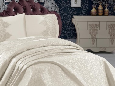 Lena French Guipure Brocade Bedspread Set Cream - Thumbnail