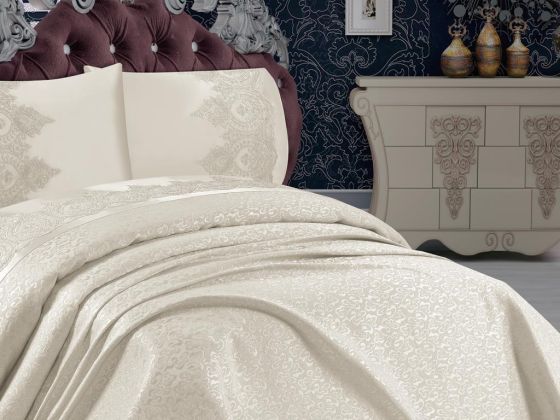 Lena French Guipure Brocade Bedspread Set Cream