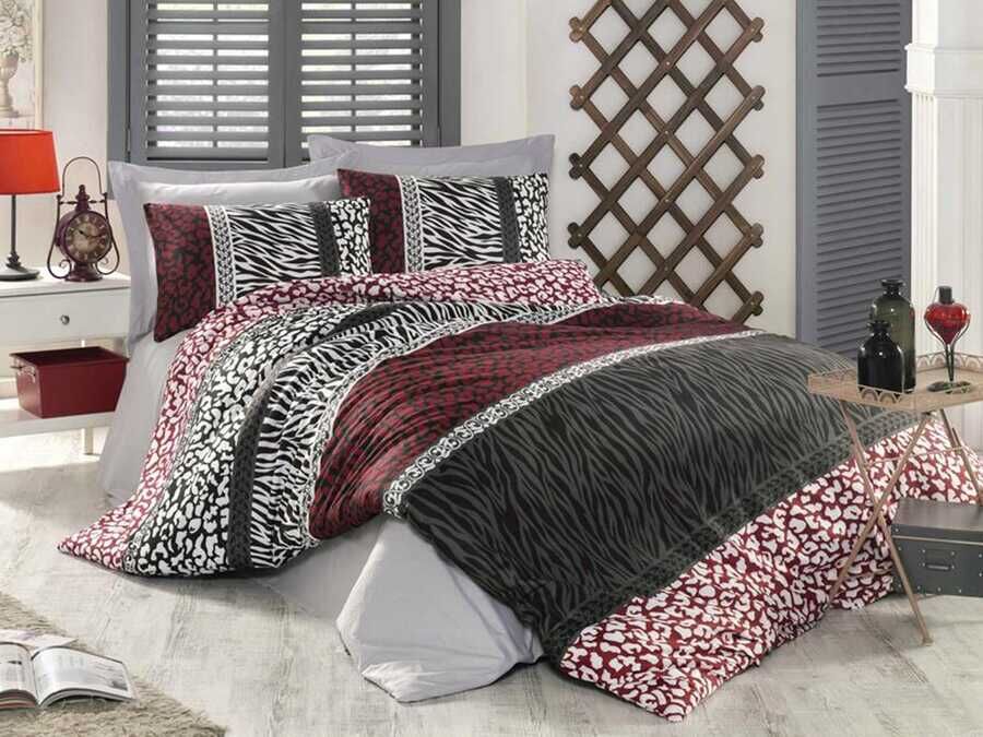  Leopard 100% Cotton Deluxe Double Duvet Cover Set Red