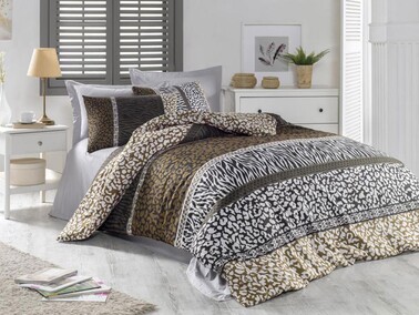 Çeyiz Diyarı - Leopard 100% Cotton Single Duvet Cover Set Brown Çeyiz Diyarı - Leopard 100% Cotton Single Duvet Cover Set Brown