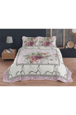 Levante Quilted Bedspread Set 3pcs, Coverlet 240x250, Pillowcase 50x70, Double Size, Pink - Thumbnail