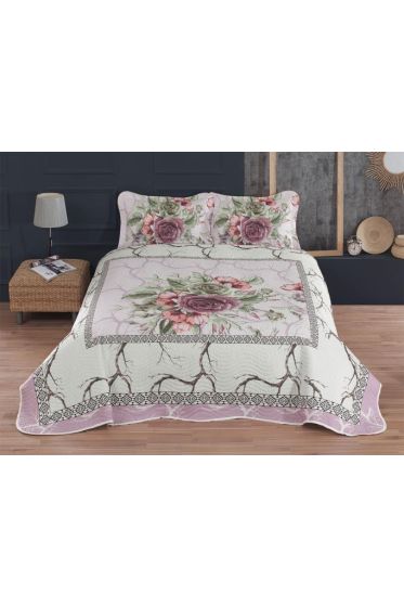 Levante Quilted Bedspread Set 3pcs, Coverlet 240x250, Pillowcase 50x70, Double Size, Pink