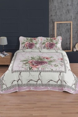 Levante Quilted Bedspread Set 3pcs, Coverlet 240x250, Pillowcase 50x70, Double Size, Pink - Thumbnail