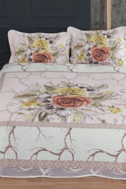 Levante Quilted Bedspread Set 3pcs, Coverlet 240x250, Pillowcase 50x70, Double Size, Salmon - Thumbnail
