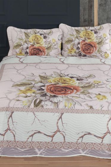 Levante Quilted Bedspread Set 3pcs, Coverlet 240x250, Pillowcase 50x70, Double Size, Salmon