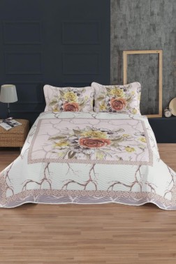 Levante Quilted Bedspread Set 3pcs, Coverlet 240x250, Pillowcase 50x70, Double Size, Salmon - Thumbnail