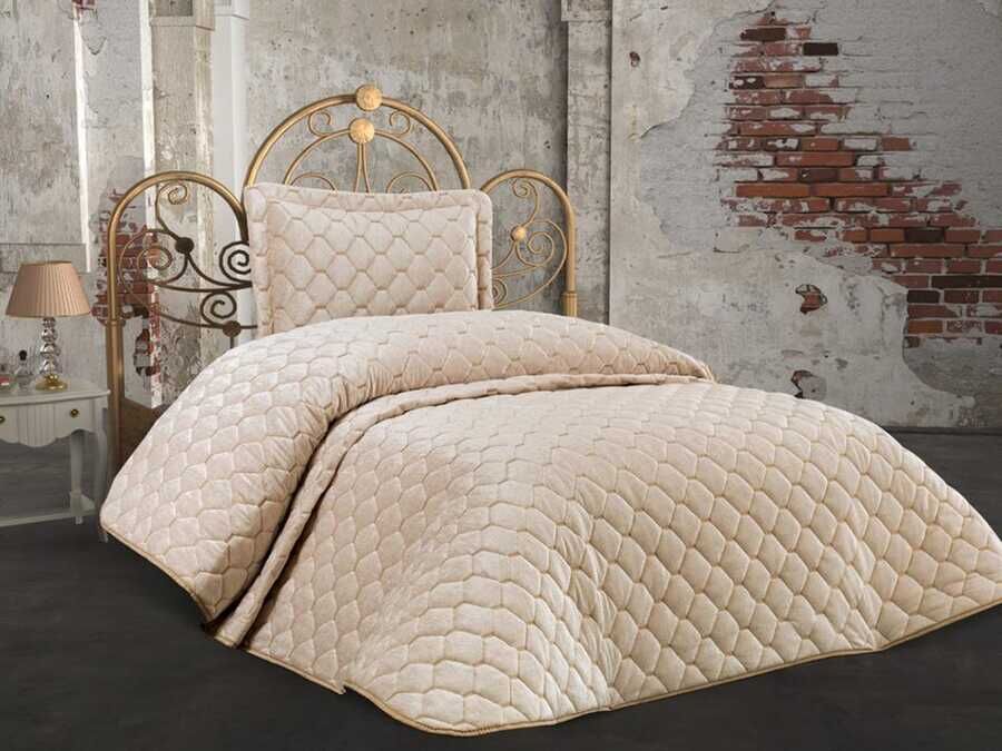 Lima Velvet Frabric Filled Single Bedspread Cappucino