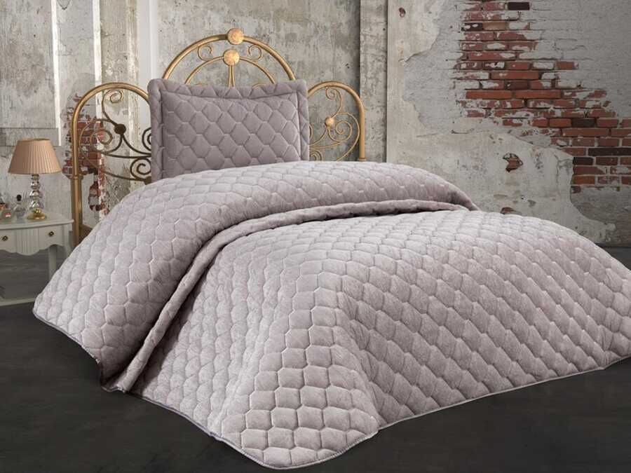 Lima Velvet Frabric Filled Single Bedspread Gray