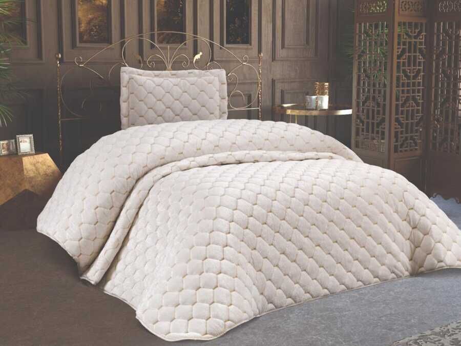 Lima Velvet Frabric Filled Single Bedspread Cream