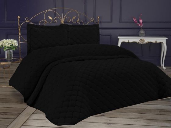 Lima Quilted Bedspread Set 3pcs, Coverlet 250x260, Pillowcase 50x70, Double Size, Black