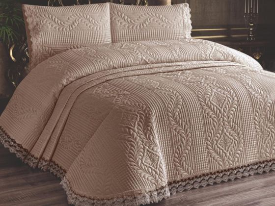 Limena Quilted Bedspread Set Double Size Lace Cappucino