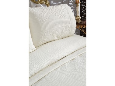 Limena Quilted Bedspread Set Double Size Lace Cream - Thumbnail
