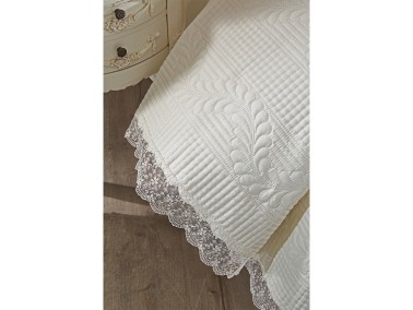 Limena Quilted Bedspread Set Double Size Lace Cream - Thumbnail