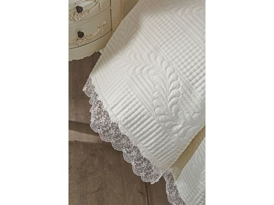 Limena Quilted Bedspread Set Double Size Lace Cream