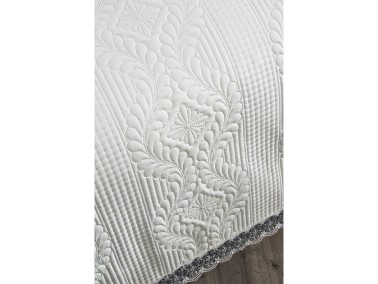 Limena Quilted Bedspread Set Double Size Lace Cream - Thumbnail