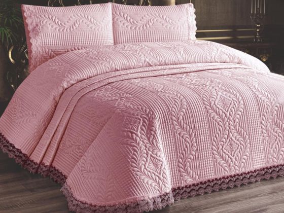 Limena Quilted Bedspread Set Double Size Lace Powder
