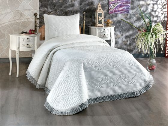 Limena Quilted Bedspread Set Single Size French Lace Cream