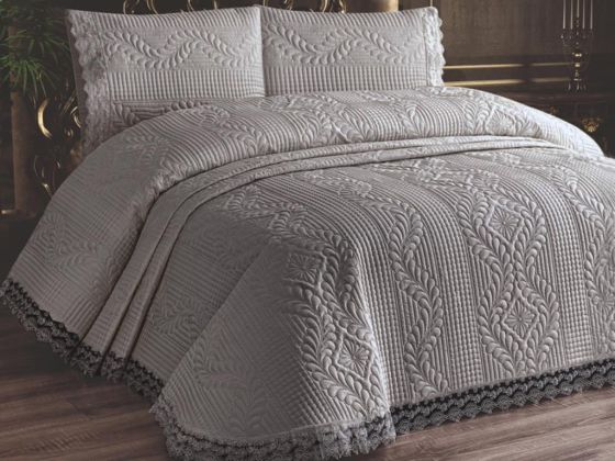 Limena Quilted Bedspread Set Single Size French Lace Grey