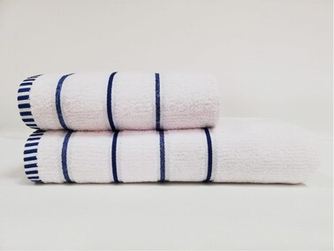 Çeyiz Diyarı - Line Double Cotton Bath Towel Set - Blue White Çeyiz Diyarı - Line Double Cotton Bath Towel Set - Blue White