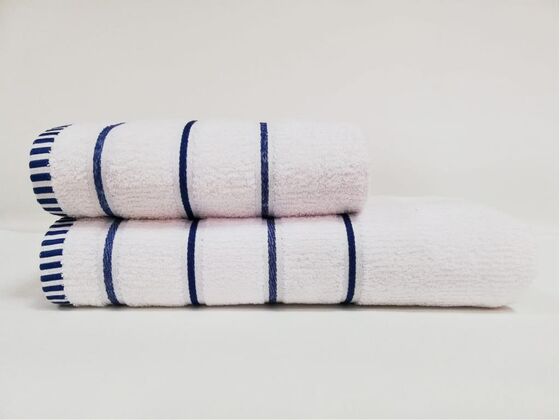 Line Double Cotton Bath Towel Set - Blue White