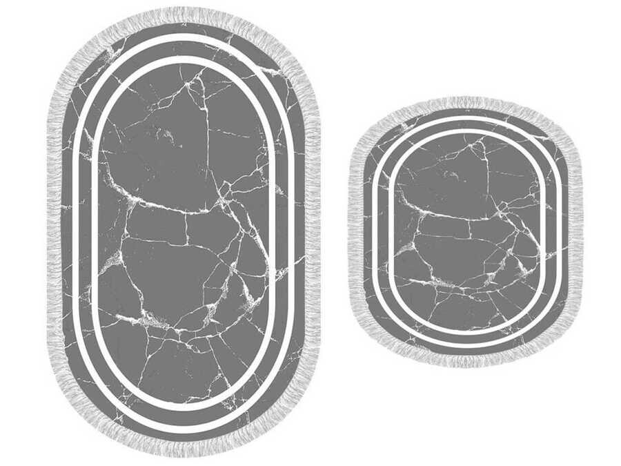 طقم دواسه حمام بيضاوي من قطعتين رمادي أبيض Linear Stone - Thumbnail
