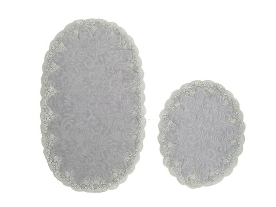 Lisa French Guipure 2 Pcs Bath Mat Set Gray