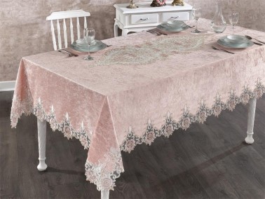 Lisa French Guipureed Velvet Tablecloth Powder - Thumbnail