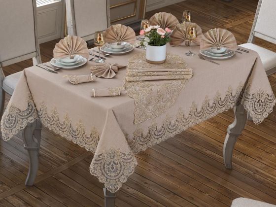 Lisa Table Cloth Set 18 Pieces Cappucino