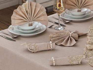 Lisa Table Cloth Set 18 Pieces Cappucino - Thumbnail