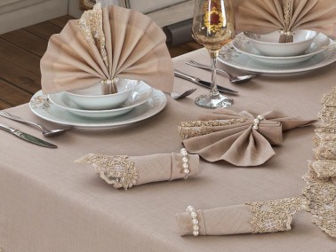 Lisa Table Cloth Set 18 Pieces Cappucino - Thumbnail