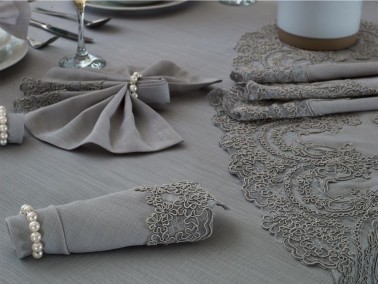 Lisa Table Cloth Set 18 Pieces Gray - Thumbnail
