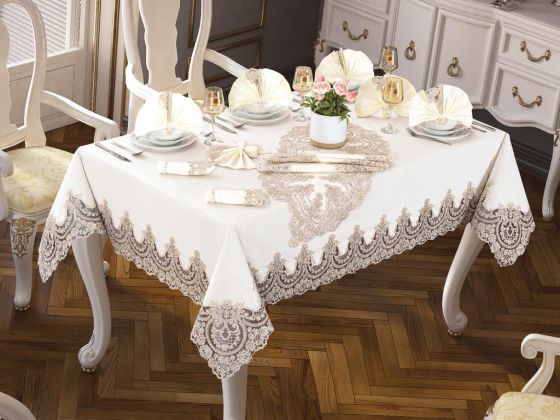 Lisa Table Cloth Set 18 Pieces Cream Gold