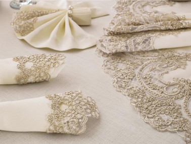 Lisa Table Cloth Set 18 Pieces Cream Gold - Thumbnail