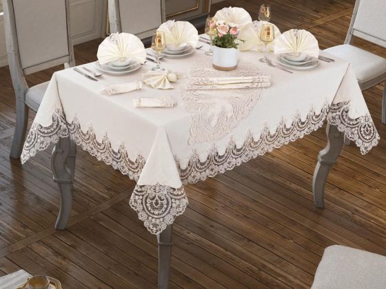 Lisa Table Cloth Set 18 Pieces Cream Cream